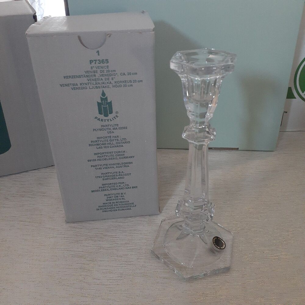 PartyLite Partylite P7365 24% Lead Crystal 8" Venice Taper Candle Holder NEW